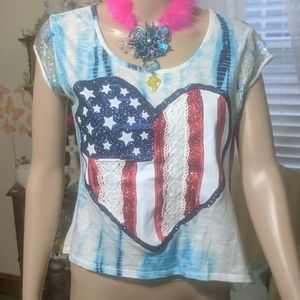 Justice Patriotic Glittered & Sequined Top
